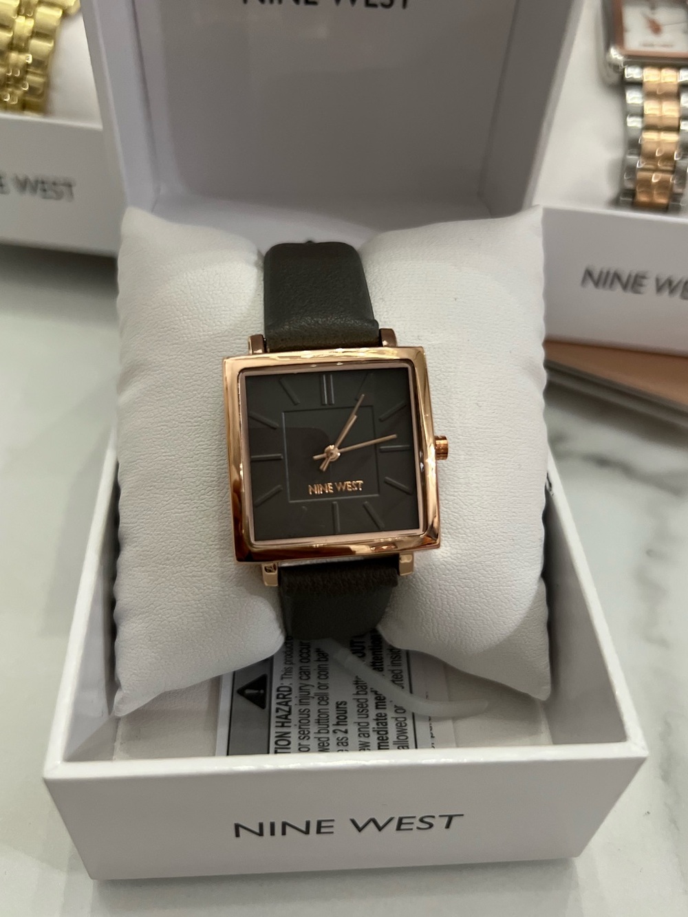 Nine West Rose Gold Case with Dark Brown Leather Strap Watch